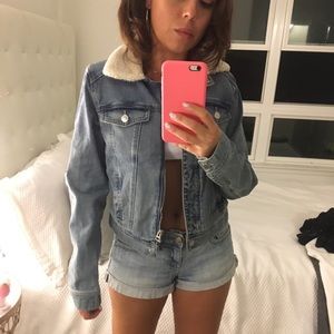Light blue jean jacket with fur